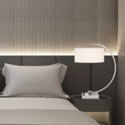 Contemporary Metal Desk Lamp With 2 Power Outlets And 1 USB Port Brushed Steel - Cal Lighting