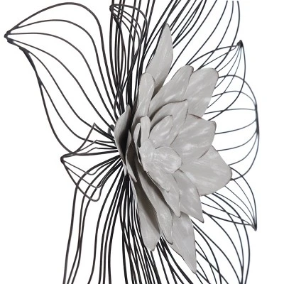 Set Of 3 Collection Of Floral Blooms Metal Wall Sculpture With Open Wire Petals White/Brown/Black - StyleCrfat 7 Set Of 3 Collection Of Floral Blooms Metal Wall Sculpture With Open Wire Petals White/Brown/Black - StyleCrfat - Image 5