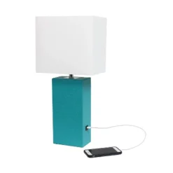 Leather Table Lamp And Fabric Shade Teal - Elegant Designs -Home Decor Store GUEST b746c5a8 0b34 464a 9a27 ae03e2803769