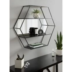 28" X 24" Lintz Hexagon Decorative Wall Mirror Shelf Black - Kate & Laurel All Things Decor -Home Decor Store GUEST b8b6d7b9 328b 4f2c afa0 10f6d476866f