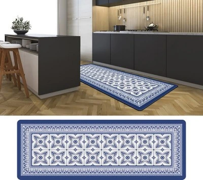 J&V TEXTILES 20" X 55" Oversized Cushioned Anti-Fatigue Kitchen Runner Mat (Blue Geo) 4 J&V TEXTILES 20" X 55" Oversized Cushioned Anti-Fatigue Kitchen Runner Mat (Blue Geo) - Image 2