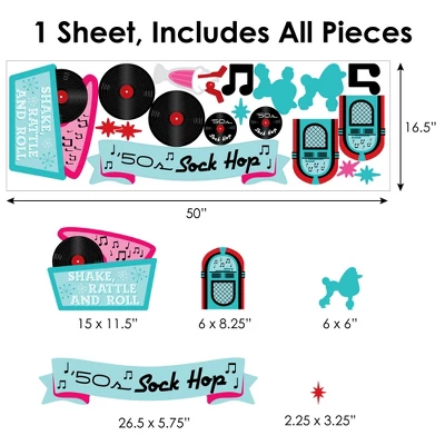 Big Dot Of Happiness 50’s Sock Hop - Peel And Stick 1950s Rock N Roll Party Decoration - Wall Decals Backdrop 7 Big Dot Of Happiness 50’s Sock Hop - Peel And Stick 1950s Rock N Roll Party Decoration - Wall Decals Backdrop - Image 5