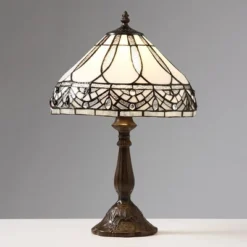 12" X 12" 18" Tiffany Style Table Lamp White/Brown - Warehouse Of Tiffany