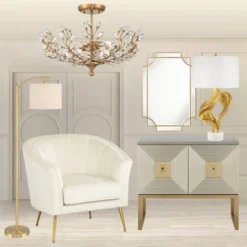 Vienna Full Spectrum Brielle Modern Ceiling Light Semi Flush Mount Fixture 18 1/2" Wide Brass Vine Leaf 4-Light Clear Crystal Glass For Bedroom House -Home Decor Store GUEST bdb621a2 4421 4264 89f4 bd59390d7e6e