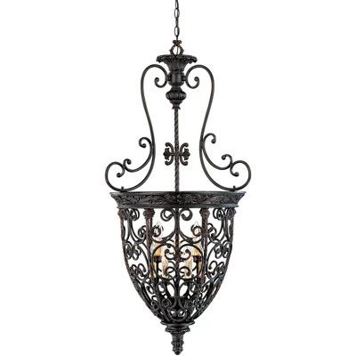 Franklin Iron Works French Scroll Rubbed Bronze Chandelier 22 1/2" Wide Rustic 9-Light Fixture For Dining Room House Kitchen Island Entryway Bedroom 6 Franklin Iron Works French Scroll Rubbed Bronze Chandelier 22 1/2" Wide Rustic 9-Light Fixture For Dining Room House Kitchen Island Entryway Bedroom - Image 4