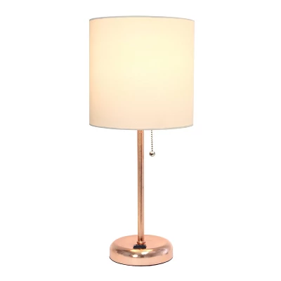 19.5" Bedside Power Outlet Base Metal Table Desk Lamp Rose Gold With White Fabric Shade - Creekwood Home 3 19.5" Bedside Power Outlet Base Metal Table Desk Lamp Rose Gold With White Fabric Shade - Creekwood Home