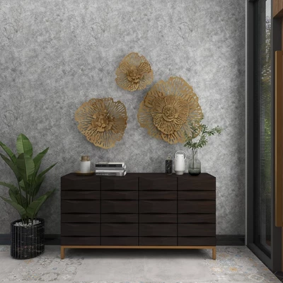 Metal Floral Wall Decor Set Of 3 Gold - Olivia & May 7 Metal Floral Wall Decor Set Of 3 Gold - Olivia & May - Image 5