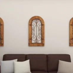 Rustic Wood Scroll Arched Window Inspired Wall Decor With Metal Scrollwork Relief Brown - Olivia & May -Home Decor Store GUEST c2cbc0f3 8b7d 4757 84a8 99f47ae179cb
