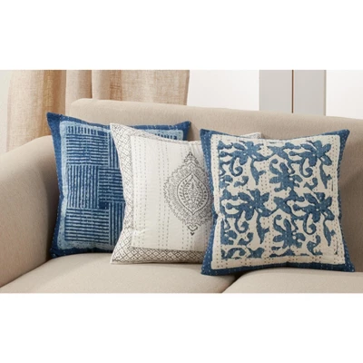 Saro Lifestyle Cotton Throw Pillow With Block Print Taj Kantha Stitch Design 5 Saro Lifestyle Cotton Throw Pillow With Block Print Taj Kantha Stitch Design - Image 3