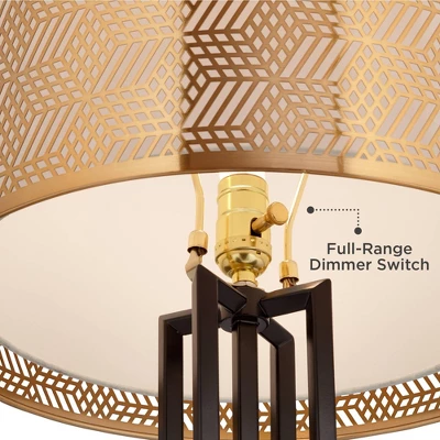 Possini Euro Design Deborah Modern Mid Century Table Lamp 30" Tall Black With USB Charging Port Gold Metal Double Drum Shades For Living Room Desk 7 Possini Euro Design Deborah Modern Mid Century Table Lamp 30" Tall Black With USB Charging Port Gold Metal Double Drum Shades For Living Room Desk - Image 5