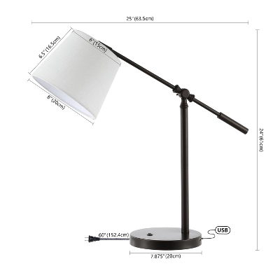24" Troy Classic Contemporary Iron LED Task Lamp With USB Charging Port Oil Rubbed Bronze (Includes LED Light Bulb) - JONATHAN Y 4 24" Troy Classic Contemporary Iron LED Task Lamp With USB Charging Port Oil Rubbed Bronze (Includes LED Light Bulb) - JONATHAN Y - Image 2