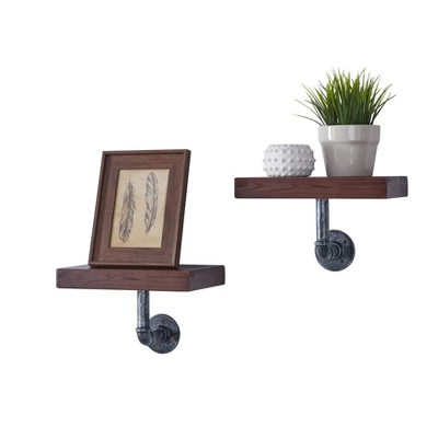11.7" X 7.6" 2pc Industrial Pipe Wall Shelf Set - Danya B. 10 11.7" X 7.6" 2pc Industrial Pipe Wall Shelf Set - Danya B. - Image 8