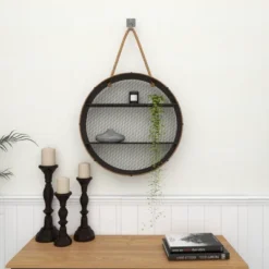 Metal Round 2 Shelf Wall Shelf With Hanging Rope Black - Olivia & May -Home Decor Store GUEST c5e9de51 cf55 4f61 beca 2b0e7fd7c3b6