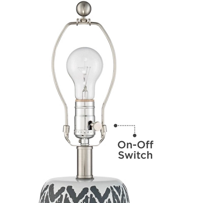 360 Lighting Modern Accent Table Lamps 23 1/2" High Set Of 2 White Gray Ceramic White Fabric Drum Shade Decor For Bedroom Living Room 5 360 Lighting Modern Accent Table Lamps 23 1/2" High Set Of 2 White Gray Ceramic White Fabric Drum Shade Decor For Bedroom Living Room - Image 3