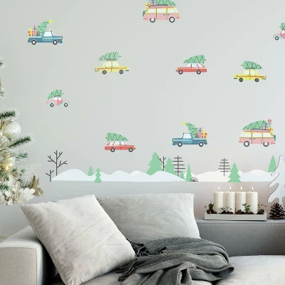 Retro Christmas Cars Peel And Stick Wall Decal - RoomMates 3 Retro Christmas Cars Peel And Stick Wall Decal - RoomMates