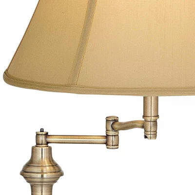 Regency Hill Montebello Vintage Retro Floor Lamp 60" Tall Antique Brass Metal Swing Arm Soft Tan Bell Shade For Living Room Bedroom Office House Home 4 Regency Hill Montebello Vintage Retro Floor Lamp 60" Tall Antique Brass Metal Swing Arm Soft Tan Bell Shade For Living Room Bedroom Office House Home - Image 2