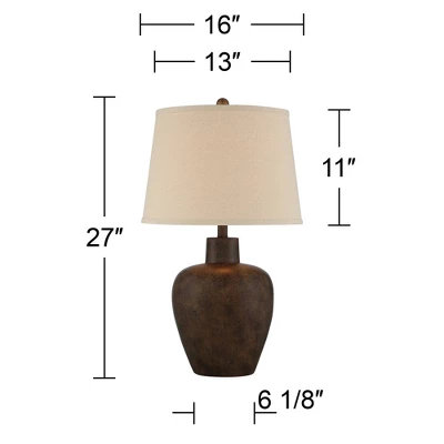 Regency Hill Glenn Rustic Farmhouse Table Lamps 27" Tall Set Of 2 Dark Terra Cotta Tapered Fabric Drum For Bedroom Living Room Bedside Nightstand Home 9 Regency Hill Glenn Rustic Farmhouse Table Lamps 27" Tall Set Of 2 Dark Terra Cotta Tapered Fabric Drum For Bedroom Living Room Bedside Nightstand Home - Image 7