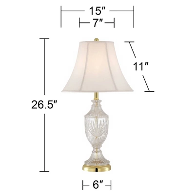 Regency Hill Traditional Table Lamp 26.5" High Cut Glass Urn Brass White Cream Bell Shade For Living Room Family Bedroom Bedside Nightstand 7 Regency Hill Traditional Table Lamp 26.5" High Cut Glass Urn Brass White Cream Bell Shade For Living Room Family Bedroom Bedside Nightstand - Image 5
