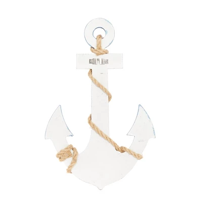 Wooden Anchor Wall Decor With Twisted Rope White - Olivia & May 3 Wooden Anchor Wall Decor With Twisted Rope White - Olivia & May