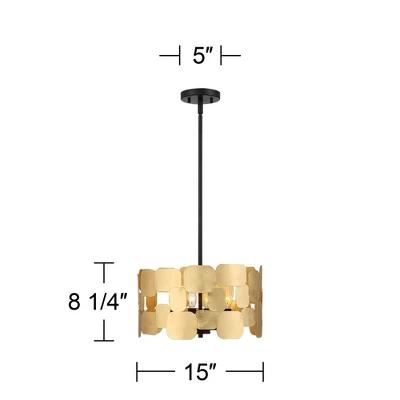 Possini Euro Design Stella Black Pendant Chandelier 15" Wide Modern Gold Leaf Drum Shade 4-Light Fixture For Dining Room House Foyer Kitchen Island 8 Possini Euro Design Stella Black Pendant Chandelier 15" Wide Modern Gold Leaf Drum Shade 4-Light Fixture For Dining Room House Foyer Kitchen Island - Image 7