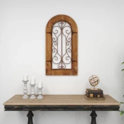 Rustic Wood Scroll Arched Window Inspired Wall Decor With Metal Scrollwork Relief Brown - Olivia & May -Home Decor Store GUEST d0a81cb3 5adc 4663 a9e2 76bb2e973667