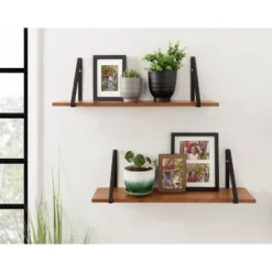27" X 8.3" 2pc Solomon Wooden Shelf Set Brown/Black - Kate & Laurel All Things Home -Home Decor Store GUEST d236c9e3 cd41 4b2e a137 c161e85374d9