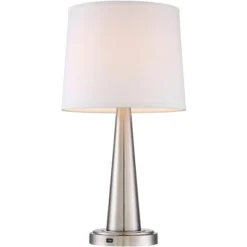 360 Lighting Karla Art Deco Style Table Lamps 25" High Set Of 2 Brushed Nickel With USB Charging Port And Table Top Dimmers White Fabric Drum For Desk -Home Decor Store GUEST d4513474 0e29 403f 915c 0f0049034786