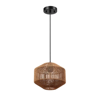 Lotus 1-Light Pendant Lighting With Natural Twine Shade - Globe Electric 3 Lotus 1-Light Pendant Lighting With Natural Twine Shade - Globe Electric