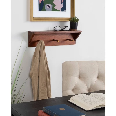 18" X 5" Hinter Wood Shelf With Pegs Walnut Brown - Kate & Laurel All Things Decor 6 18" X 5" Hinter Wood Shelf With Pegs Walnut Brown - Kate & Laurel All Things Decor - Image 4