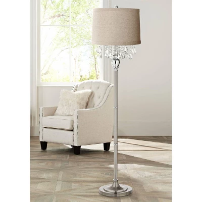 360 Lighting Chandelier Floor Lamp 62.5" Tall Brushed Nickel Chrome Crystals Natural Linen Fabric Drum Shade For Living Room Reading Bedroom 3 360 Lighting Chandelier Floor Lamp 62.5" Tall Brushed Nickel Chrome Crystals Natural Linen Fabric Drum Shade For Living Room Reading Bedroom