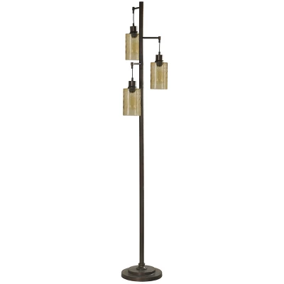 3 Head Bronze Floor Lamp With Dimpled Glass Shades - StyleCraft 3 3 Head Bronze Floor Lamp With Dimpled Glass Shades - StyleCraft
