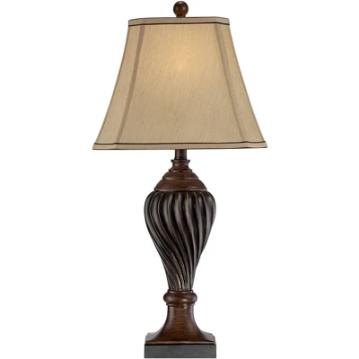 Regency Hill Traditional Table Lamp 28.5" Tall Carved Two Tone Brown Urn Shaped Beige Fabric Shade For Living Room Family Bedroom Bedside 8 Regency Hill Traditional Table Lamp 28.5" Tall Carved Two Tone Brown Urn Shaped Beige Fabric Shade For Living Room Family Bedroom Bedside - Image 6