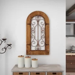 Rustic Wood Scroll Arched Window Inspired Wall Decor With Metal Scrollwork Relief Brown - Olivia & May -Home Decor Store GUEST d8e0862b 843f 4026 8ee1 798078d2e2bf