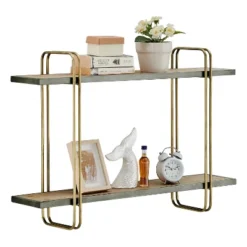 32.3" X 22" 2 Tier Metal And Wood Hanging Bracket Wall Mounted Shelf Gold - Danya B. 19 32.3" X 22" 2 Tier Metal And Wood Hanging Bracket Wall Mounted Shelf Gold - Danya B. -Home Decor Store GUEST d97ed354 75ca 46bd 976c 517b84936835