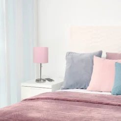 19.5" Bedside USB Port Feature Metal Table Desk Lamp Brushed Steel With Light Pink Fabric Shade - Creekwood Home 15 19.5" Bedside USB Port Feature Metal Table Desk Lamp Brushed Steel With Light Pink Fabric Shade - Creekwood Home -Home Decor Store GUEST dc0ff7ec e56d 4153 835b 2c95a56a1b89