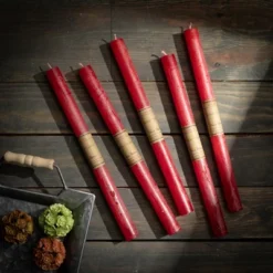 Cranberry Timber Tapers - Set Of 12