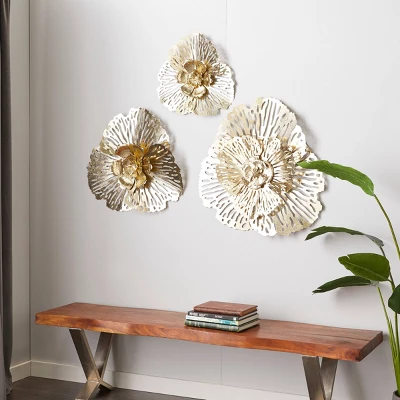 Metal Floral Wall Decor Set Of 3 Gold - Olivia & May 3 Metal Floral Wall Decor Set Of 3 Gold - Olivia & May
