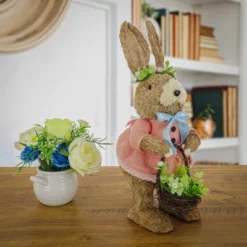National Tree Company Female Bunny In Pink Dress Table Decoration, Easter Collection, 10 Inches