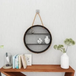 Metal Round 2 Shelf Wall Shelf With Hanging Rope Black - Olivia & May -Home Decor Store GUEST de0ba725 5359 4611 9ba0 e08b6c1ce3c5