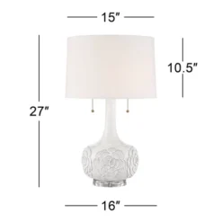 Possini Euro Design Natalia Modern Country Cottage Table Lamp With Square Riser 28 1/2" Tall White Floral Ceramic Drum Shade For Bedroom Living Room -Home Decor Store GUEST e072020c f122 4708 9e80 53efd66dadf0