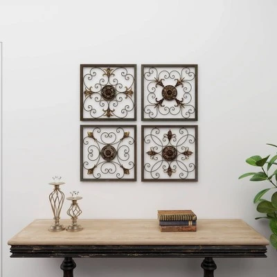 Metal Fleur De Lis Scrollwork And Wall Decor Set Of 4 Brown - Olivia & May 12 Metal Fleur De Lis Scrollwork And Wall Decor Set Of 4 Brown - Olivia & May - Image 10