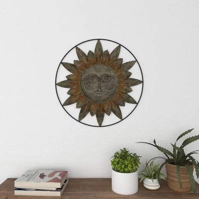 Metal Sunburst Indoor Outdoor Wall Decor With Distressed Copper Like Finish Brown - Olivia & May 8 Metal Sunburst Indoor Outdoor Wall Decor With Distressed Copper Like Finish Brown - Olivia & May - Image 6