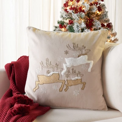 Winter Reindeer Pillow - Beige - 20"x20" - Safavieh 4 Winter Reindeer Pillow - Beige - 20"x20" - Safavieh - Image 2