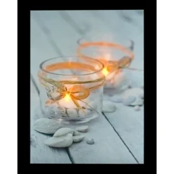 Northlight 15.75" LED Flickering Seashell Beach Candles Canvas Wall Art