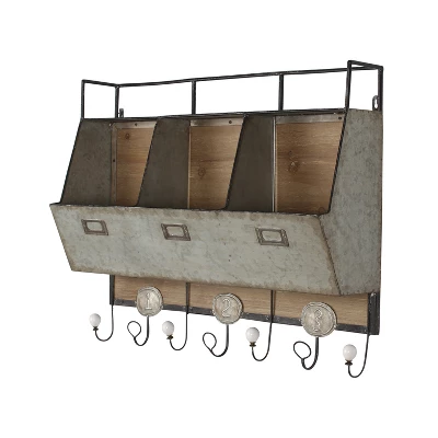 Wall Shelf Tin With 3 Hooks - Gray 6 Wall Shelf Tin With 3 Hooks - Gray - Image 4