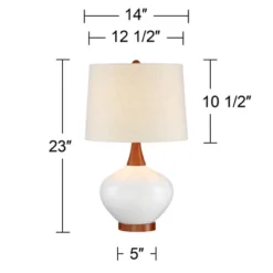 360 Lighting Modern Table Lamp With USB Charging Port 23" High Ivory Ceramic Off-White Drum Shade For Living Room Desk Bedroom House -Home Decor Store GUEST e83f21b8 02df 413a bcaa b60de96f1854