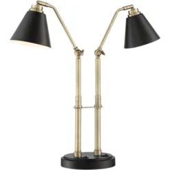 Possini Euro Design Sentry Modern Mid Century Desk Lamp 23" High Black Brass With USB Charging Port LED Adjustable Cone Shade For Bedroom Living Room -Home Decor Store GUEST e91d5c36 9c3b 4fda 8e73 e5a8e478b0f2