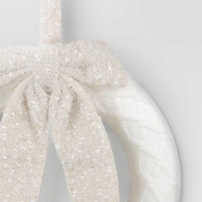 18.25" Knit Fabric With Bow Decorative Christmas Wreath White - Wondershop™ 4 18.25" Knit Fabric With Bow Decorative Christmas Wreath White - Wondershop™ - Image 2