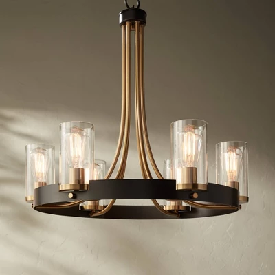 Stiffel Ferrers Dark Bronze Gold Chandelier 26" Wide Clear Glass Shade 6-Light Fixture For Dining Room House Foyer Kitchen Island Entryway Bedroom 3 Stiffel Ferrers Dark Bronze Gold Chandelier 26" Wide Clear Glass Shade 6-Light Fixture For Dining Room House Foyer Kitchen Island Entryway Bedroom