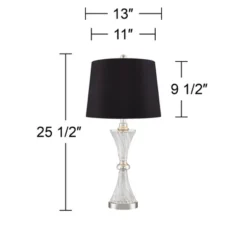 Regency Hill Luca Modern Table Lamps 25 1/2" High Set Of 2 Clear Glass With USB Charging Port Black Faux Silk Shade For Bedroom Living Room Home Desk -Home Decor Store GUEST eb287bd2 b6f7 44a7 873c 6c672e8bb144